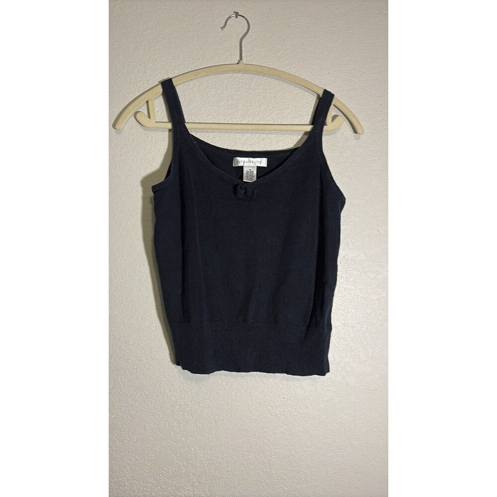Pursuits Ltd. Navy Blue Ramie Blend Sleeveless Knit Top with Bow Detail Medium